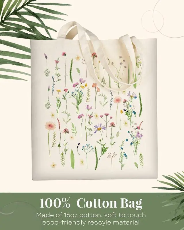Alt view image 5 of 7 - AUSVKAI Canvas Tote Bag Aesthetic for Women, Cute Reusable Cloth Cotton Bags for Shopping Beach Grocery