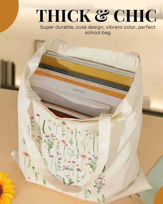 Alt view image 6 of 7 - AUSVKAI Canvas Tote Bag Aesthetic for Women, Cute Reusable Cloth Cotton Bags for Shopping Beach Grocery