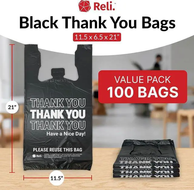 Alt view image 2 of 7 - Reli. Thank You Plastic Bags | 100 Pack | Black