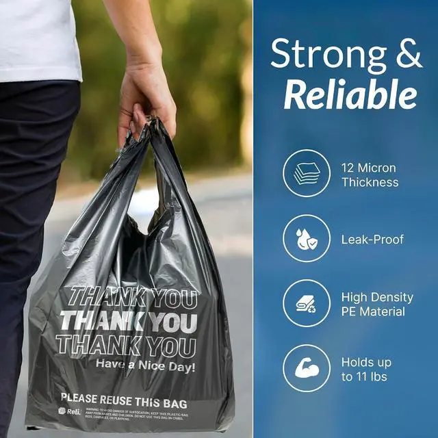 Alt view image 3 of 7 - Reli. Thank You Plastic Bags | 100 Pack | Black