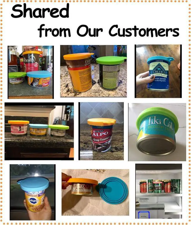 Alt view image 2 of 7 - Comtim Pet Food Can Cover Silicone Can Lids for Dog and Cat Food(Universal Size,One fit 3 Standard Size Food Cans),Blue and Green