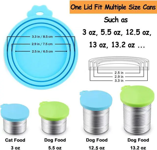 Alt view image 3 of 7 - Comtim Pet Food Can Cover Silicone Can Lids for Dog and Cat Food(Universal Size,One fit 3 Standard Size Food Cans),Blue and Green