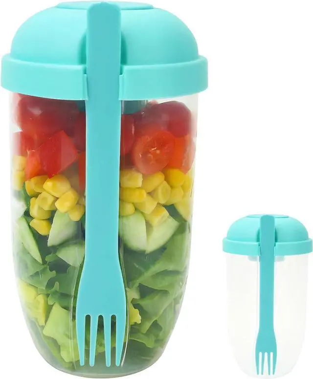 Main image of Salad Shaker Cup Container for Lunch Portable Fresh Salad Cup Keep Fit Food Dressing Bottle Container, Breakfast Vegetable Fruits Jar Holder to Go Meal for Lunch, Green Pods with Lid and Fork