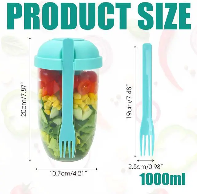 Alt view image 6 of 7 - Salad Shaker Cup Container for Lunch Portable Fresh Salad Cup Keep Fit Food Dressing Bottle Container, Breakfast Vegetable Fruits Jar Holder to Go Meal for Lunch, Green Pods with Lid and Fork