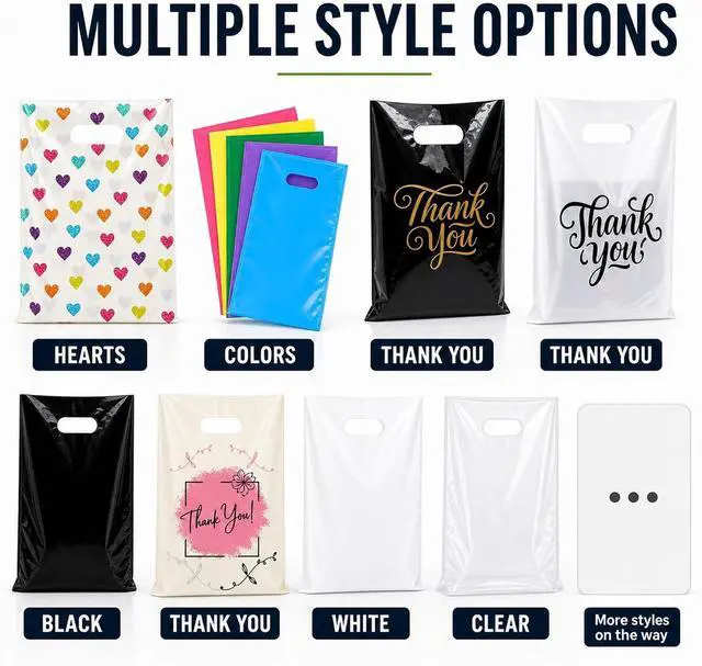 Alt view image 2 of 7 - ysmile Small Thank You Bags with Handles 100 Pack 5.9"x7.8" Plastic Merchandise Bags for Small Business, Retail Stores, Boutique, and Gift Packaging (Beige)