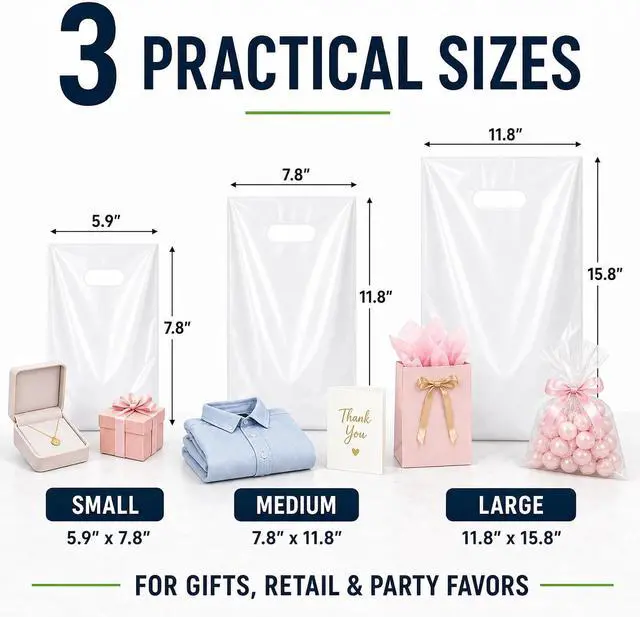 Alt view image 3 of 7 - ysmile Small Thank You Bags with Handles 100 Pack 5.9"x7.8" Plastic Merchandise Bags for Small Business, Retail Stores, Boutique, and Gift Packaging (Beige)