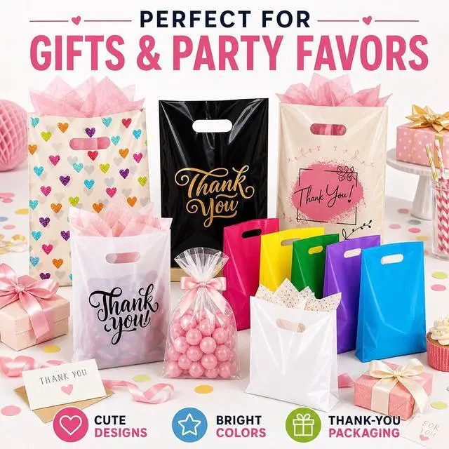 Alt view image 6 of 7 - ysmile Small Thank You Bags with Handles 100 Pack 5.9"x7.8" Plastic Merchandise Bags for Small Business, Retail Stores, Boutique, and Gift Packaging (Beige)