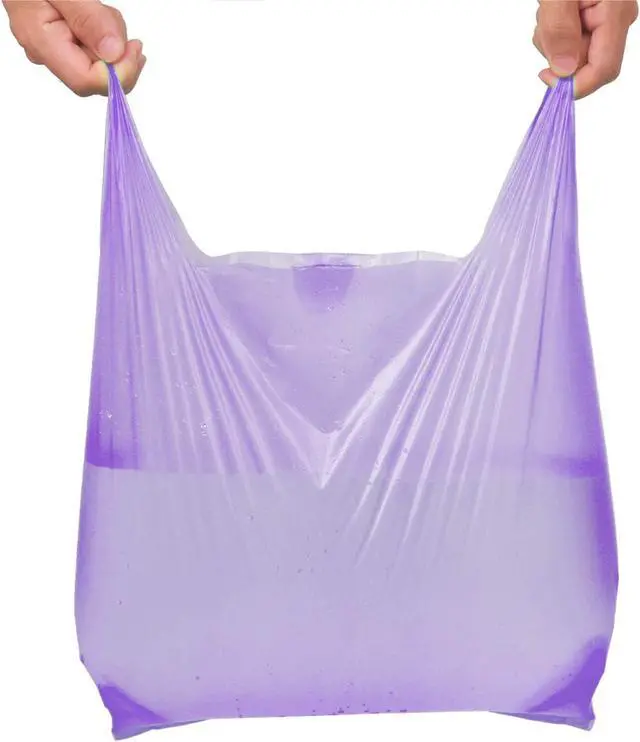Alt view image 4 of 7 - LazyMe Purple Plastic Bags with Handles, T Shirt Bags 12x20 Inch, 50 Count