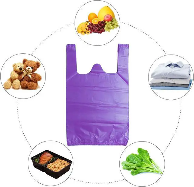 Alt view image 7 of 7 - LazyMe Purple Plastic Bags with Handles, T Shirt Bags 12x20 Inch, 50 Count