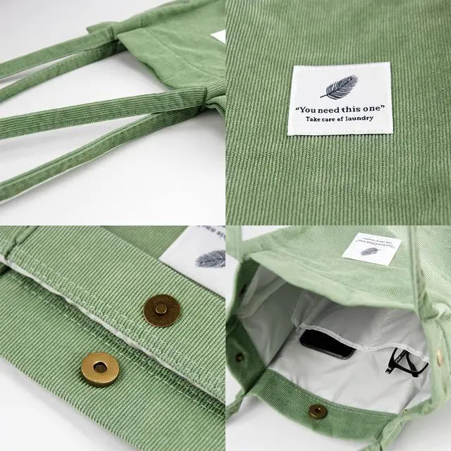 Alt view image 7 of 7 - Corduroy Tote Bag Cute Tote Bags for Women Shoulder Bag with Inner Pocket for Work Beach Travel and Shopping Grocery