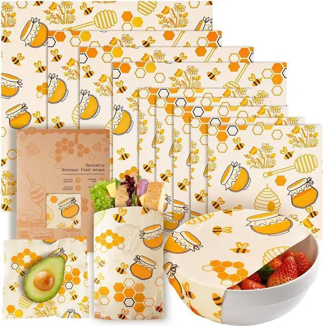 Main image of 9 Pack Beeswax Wraps for Food Reusable Beeswax Bread Bag & Sandwich Wrap