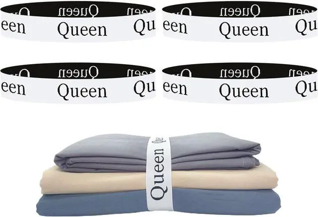 Main image of 4 Pieces Bed Sheet Organizer Bands, Sheet Organizers and Storage Label Bands, Sheet Label for Bedding, Sheets Organizer for Closet,Sheet Keepers Linen Labels Bedding Bands (4Pcs Queen)