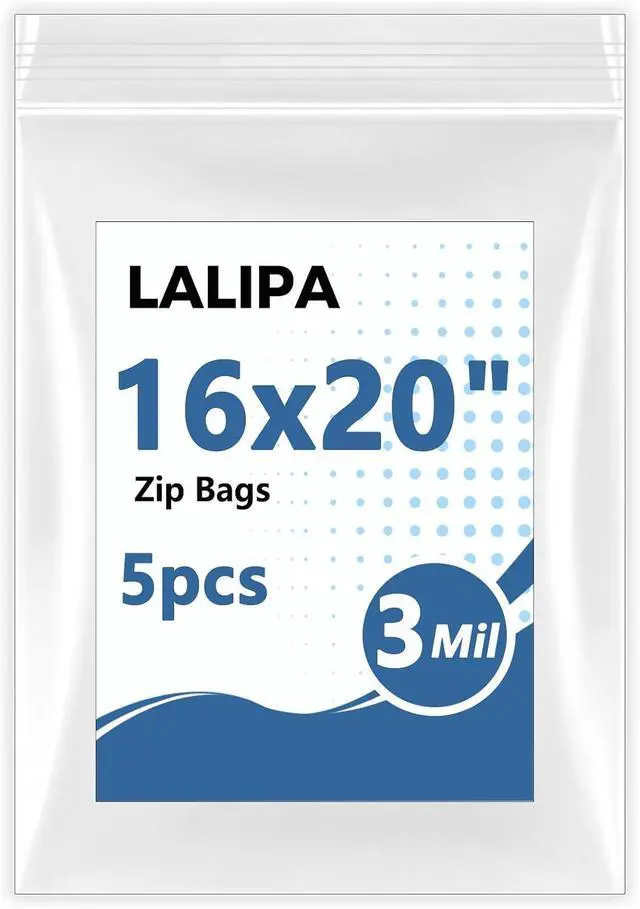 Main image of 3Mil Thick Extra Large Storage Bags Clear 16"X 20" Zip Plastic Bags 3.5 Gallon Lock Poly Baggies for Packaging Clothing Organizing,Crafts,Travel 5Pack-Heavy Duty