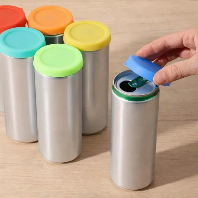 Alt view image 4 of 7 - 6 PCS Silicone Soda Can Lids, 2.3 Inch Reusable Sodas Cans Lids to Keep Carbonation Can Stopper or Protector for Soda, Beer, Drink, Juice, Coke, Beverage, Fits Standard Cans(6 Color, Dishwasher Safe)