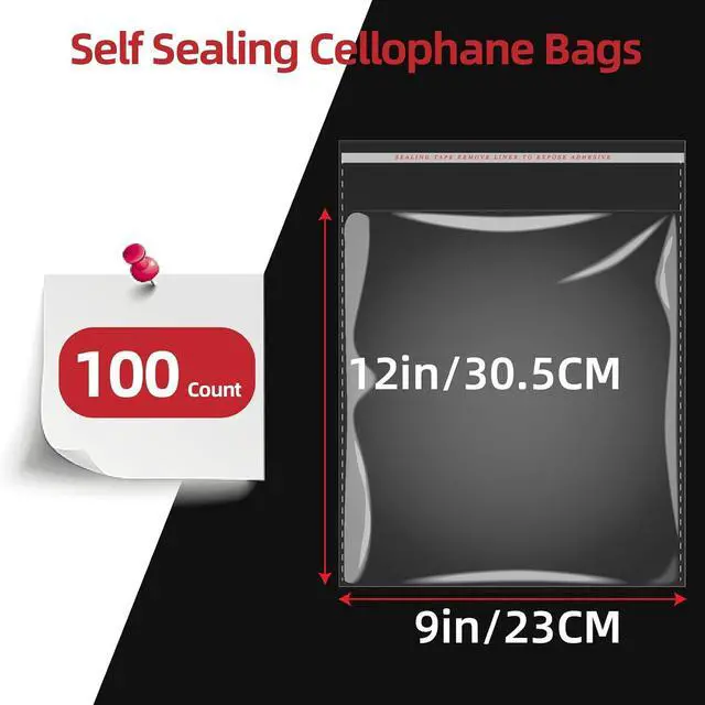 Alt view image 2 of 7 - 100 Count 9x12 Thick Self Sealing Cellophane Bags