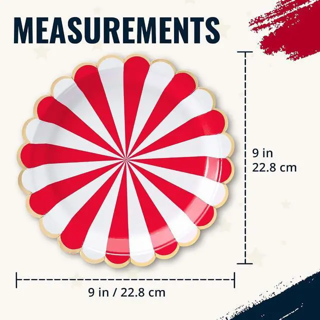 Alt view image 4 of 7 - Confettiville 4th of July Plates, 50-Pack Scallop-Edged Party Paper Plates with Gold Foil Borders, Red and Blue Stripes, 9-Inch