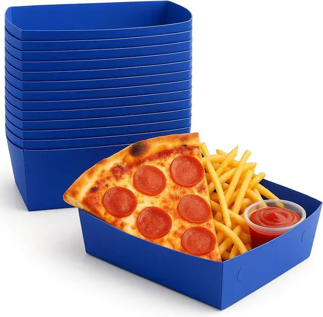 Main image of 25 Pcs Paper Food Tray 4 lb Large Food Boats Nacho Plates Disposable Serving Snack Trays Large Paper Trays Boat for Nachos, Hotdogs, Tacos, Fries (Navy Blue)