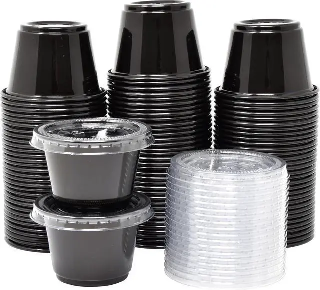 Main image of Small Plastic Containers with Lids Black 2.5 oz, 100 Sets