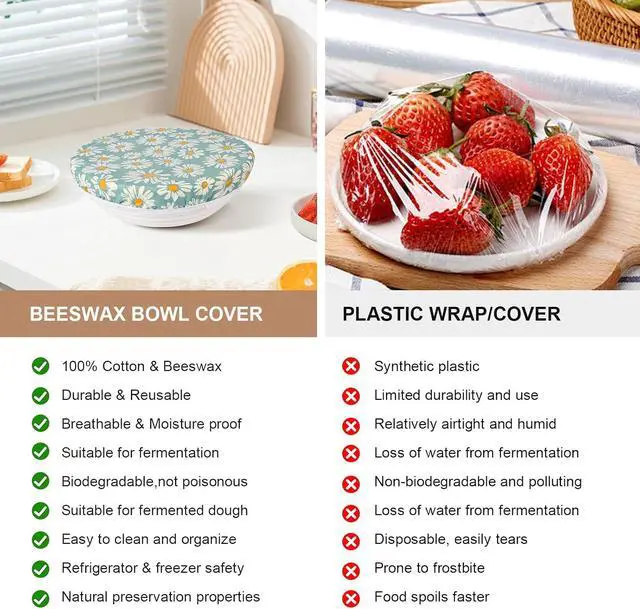 Alt view image 7 of 7 - 3-Pack Reusable Beeswax Bowl Covers for Bread Proofing, Stretch Fit 4-13"