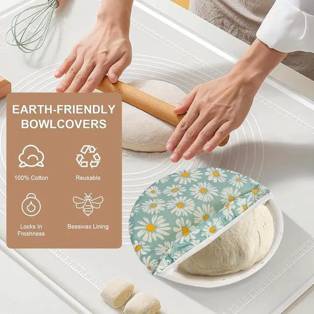 Alt view image 5 of 7 - 3-Pack Reusable Beeswax Bowl Covers for Bread Proofing, Stretch Fit 4-13"