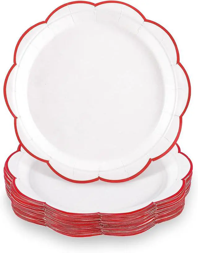Main image of NatNarr 30 Pcs Red and White Paper Plates 7 Inch White Plates with Red Trim