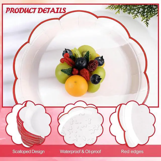 Alt view image 3 of 7 - NatNarr 30 Pcs Red and White Paper Plates 7 Inch White Plates with Red Trim