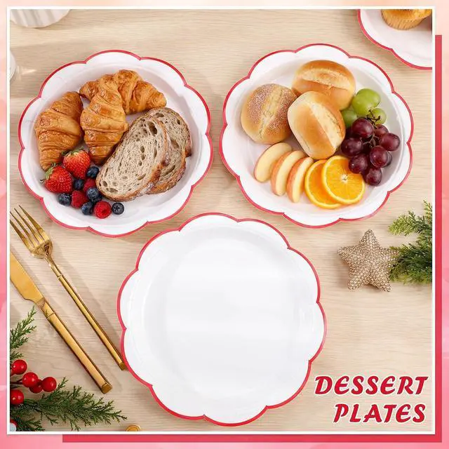 Alt view image 4 of 7 - NatNarr 30 Pcs Red and White Paper Plates 7 Inch White Plates with Red Trim