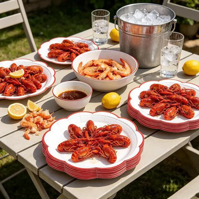 Alt view image 5 of 7 - NatNarr 30 Pcs Red and White Paper Plates 7 Inch White Plates with Red Trim