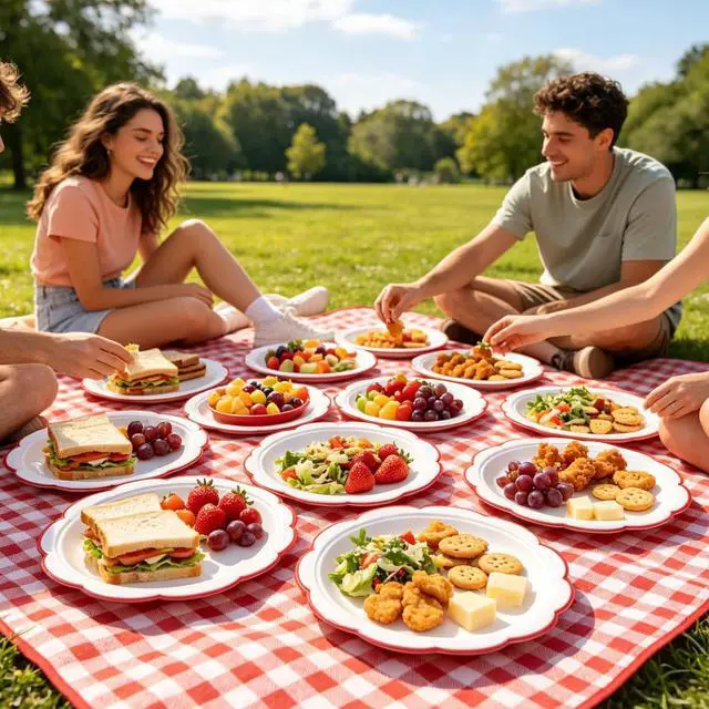 Alt view image 6 of 7 - NatNarr 30 Pcs Red and White Paper Plates 7 Inch White Plates with Red Trim
