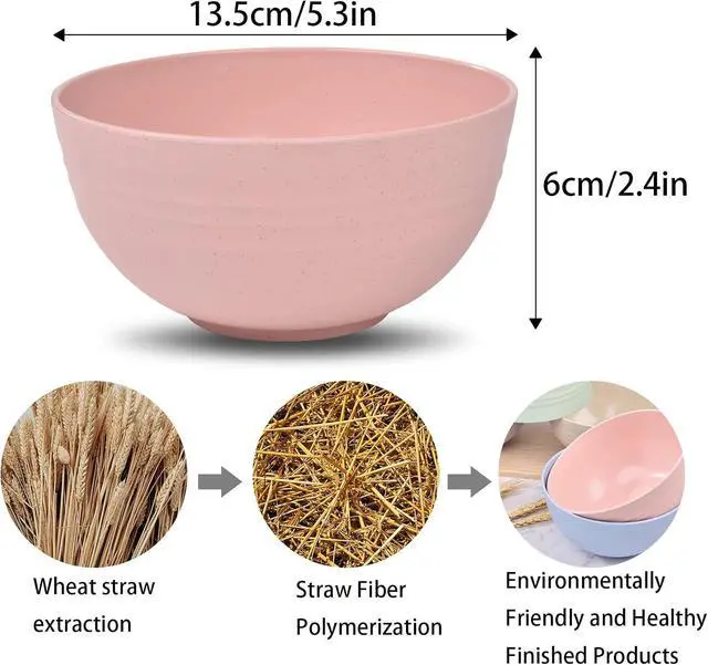 Alt view image 2 of 7 - Cuayaes 5Pcs Unbreakable Cereal Bowls, 18 OZ Reusable Lightweight Wheat Straw Bowl, Dishwasher & Microwave Safe - Perfect for Rice, Noodle, Snack, Salad, Soup (5 Colors)