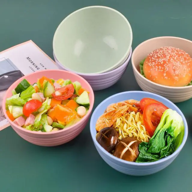 Alt view image 5 of 7 - Cuayaes 5Pcs Unbreakable Cereal Bowls, 18 OZ Reusable Lightweight Wheat Straw Bowl, Dishwasher & Microwave Safe - Perfect for Rice, Noodle, Snack, Salad, Soup (5 Colors)