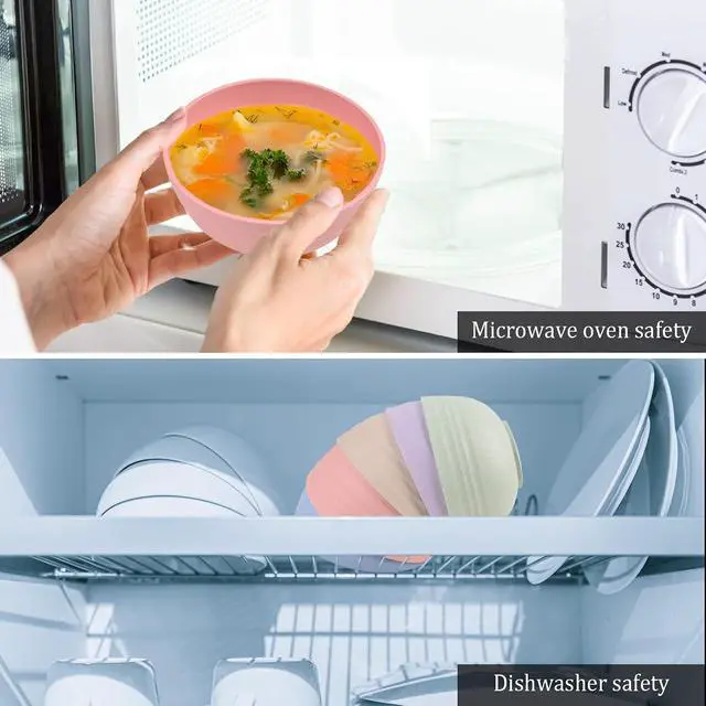 Alt view image 4 of 7 - Cuayaes 5Pcs Unbreakable Cereal Bowls, 18 OZ Reusable Lightweight Wheat Straw Bowl, Dishwasher & Microwave Safe - Perfect for Rice, Noodle, Snack, Salad, Soup (5 Colors)