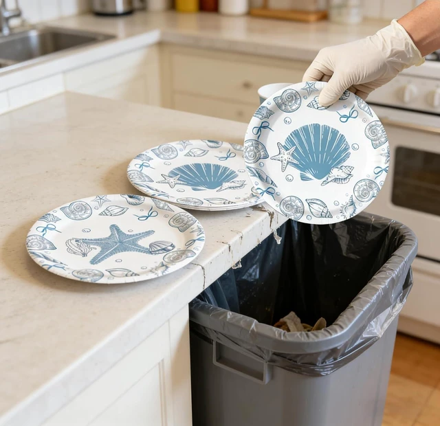 Alt view image 5 of 7 - Blue Seashell Plates, 7 Inch Coastal Party Plates, 48 PCS Set