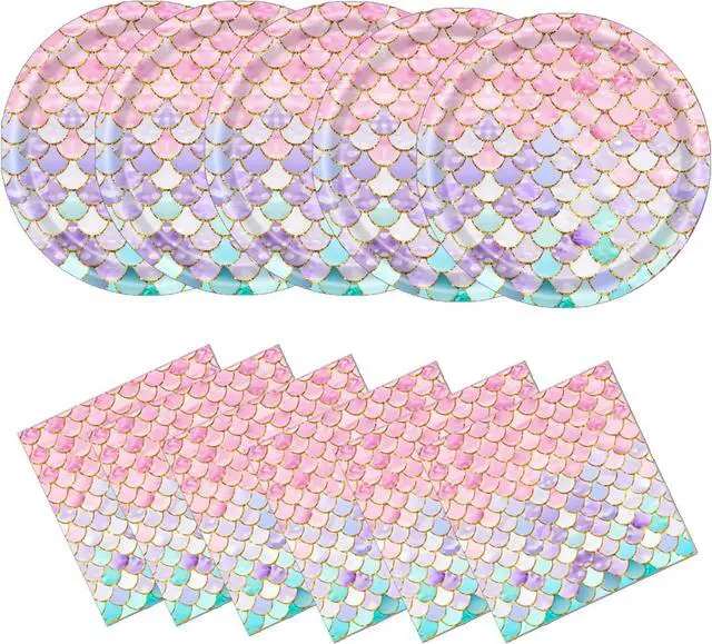 Main image of 40 Pcs Mermaid Plates and Napkins Birthday Party Decorations for 20 Guests