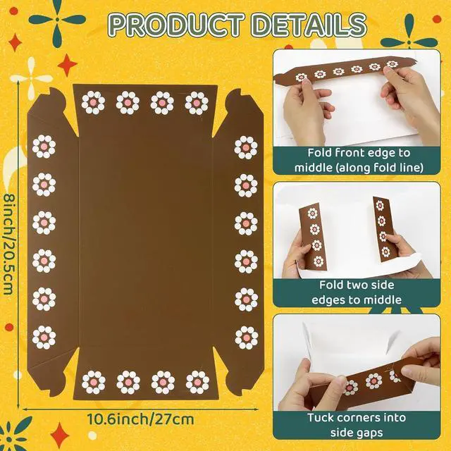Alt view image 3 of 6 - Mexican Taco Nights Food Trays - 50Pcs Mexican Cielito Lindo Brown Flower Unassembled Trays Nacho Snack Candy Holder Disposable Paper Plates Birthday Carnival Party Supplies Food Containers