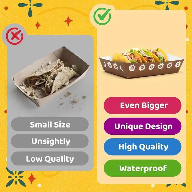 Alt view image 4 of 6 - Mexican Taco Nights Food Trays - 50Pcs Mexican Cielito Lindo Brown Flower Unassembled Trays Nacho Snack Candy Holder Disposable Paper Plates Birthday Carnival Party Supplies Food Containers