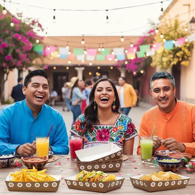 Alt view image 5 of 6 - Mexican Taco Nights Food Trays - 50Pcs Mexican Cielito Lindo Brown Flower Unassembled Trays Nacho Snack Candy Holder Disposable Paper Plates Birthday Carnival Party Supplies Food Containers