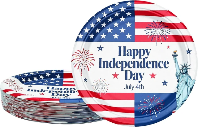 Main image of 7 Inch Heavy Duty Paper Plates 40 Pack Red White and Blue Patriotic Paper Plates Disposable 4th of July Plates Bulk, Fourth of July Party Supplies, Sturdy Dessert Dinner Plates for BBQ Picnic Decor