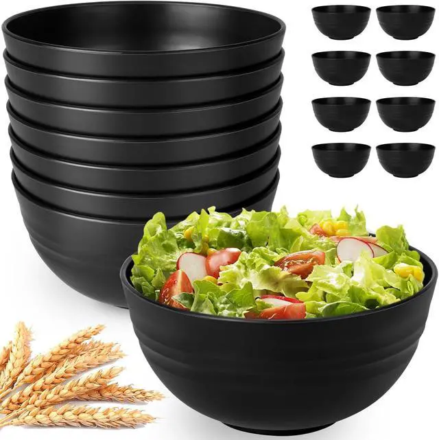 Main image of Unbreakable Cereal Bowls Set of 8, 26 Oz Wheat Straw Bowl Sets, Microwave & Dishwasher Safe Bowls for Kitchen, Reusable Plastic Bowl for Soup, Salad, Rice, Snack, BPA Free, Balck