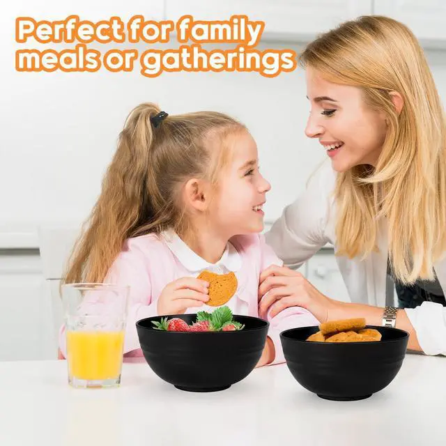 Alt view image 7 of 7 - Unbreakable Cereal Bowls Set of 8, 26 Oz Wheat Straw Bowl Sets, Microwave & Dishwasher Safe Bowls for Kitchen, Reusable Plastic Bowl for Soup, Salad, Rice, Snack, BPA Free, Balck