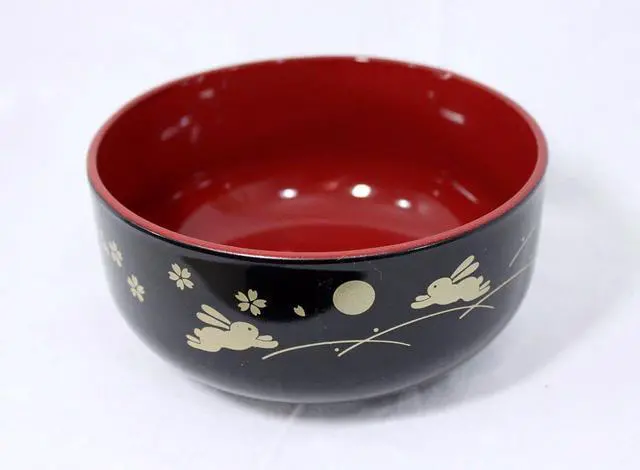 Alt view image 6 of 6 - JapanBargain, 2-Pack Japanese Lacquer Soup Bowls, Bunny & Moon Pattern, Black/Red Donburi Rice & Miso Bowls, 2 Pack, 5-Inch, Made in Japan