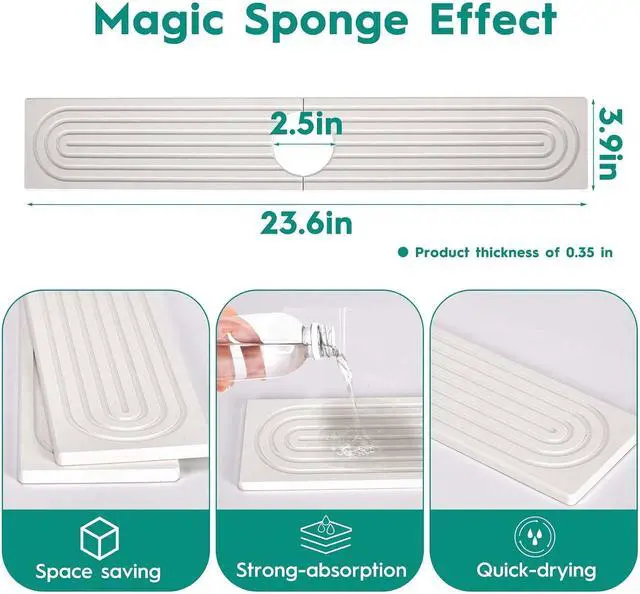 Alt view image 3 of 7 - 24 Inch Stone Faucet Mat for Kitchen Sink, White