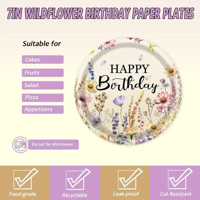Alt view image 3 of 7 - 72Pcs Fall Wildflower Plates and Napkins, Floral Birthday Party Supplies Autumn Wildflower Paper Plates and Napkins Forks Tableware Decorations for Fall Picnic Tea Party Baby Shower Birthday, Serve 24