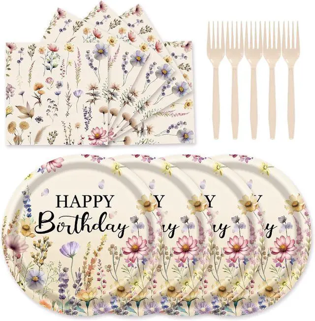 Main image of 72Pcs Fall Wildflower Plates and Napkins, Floral Birthday Party Supplies Autumn Wildflower Paper Plates and Napkins Forks Tableware Decorations for Fall Picnic Tea Party Baby Shower Birthday, Serve 24