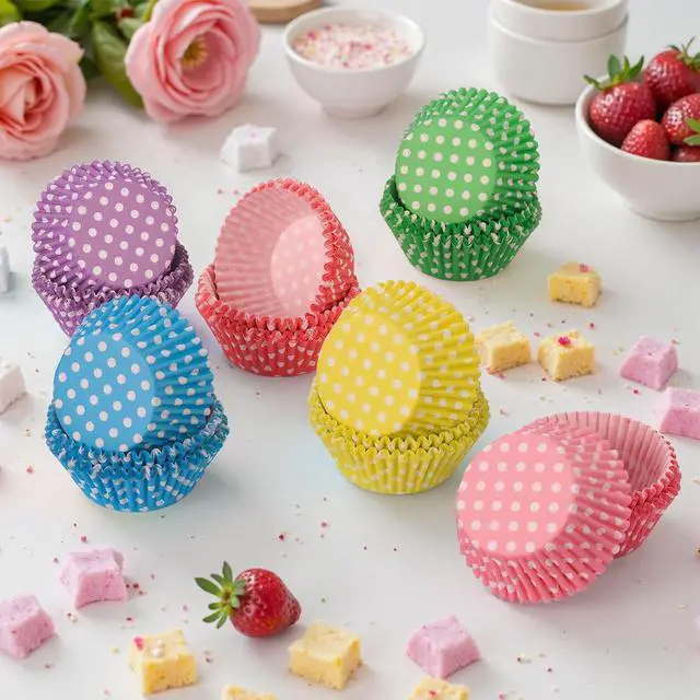 Alt view image 4 of 5 - Standard Cupcake Liners 450 Count, Cute Polka Dots Paper Baking Cups Food Grade Disposable Cupcake Wrappers Rainbow Muffin Cups for Wedding Birthday Tea Party Baking Supplies