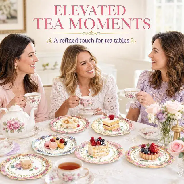 Alt view image 6 of 7 - 48PCS Floral Paper Plates, 7 Inch Disposable Tea Party Plates, 6 Designs