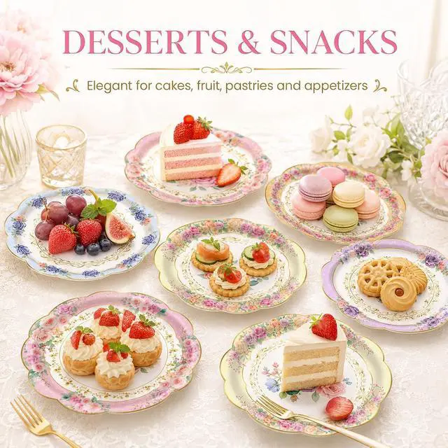 Alt view image 5 of 7 - 48PCS Floral Paper Plates, 7 Inch Disposable Tea Party Plates, 6 Designs