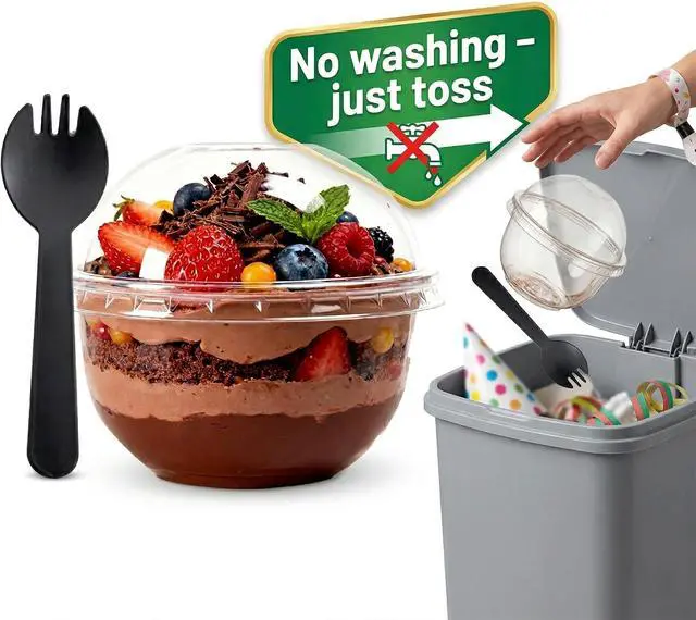 Alt view image 2 of 7 - 8oz Clear Plastic Dessert Cups with Dome Lids and Spoons 20 Pack