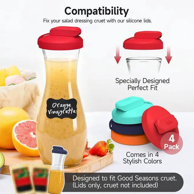 Alt view image 2 of 6 - CHEFAID Silicone Replacement Lids Fit Good Seasons Cruet Bottle, 4 Pack