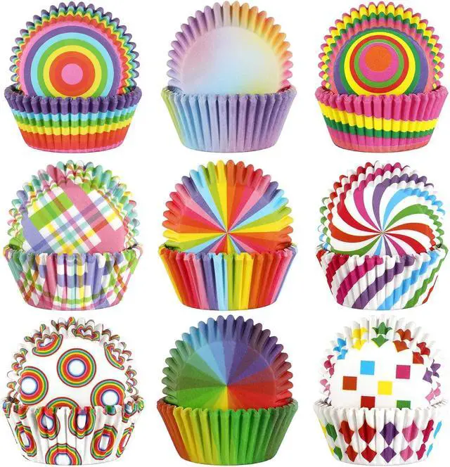 Main image of SANNIX 450pcs Rainbow Cupcake Liners, Colorful Baking Cups Cupcake Wrappers